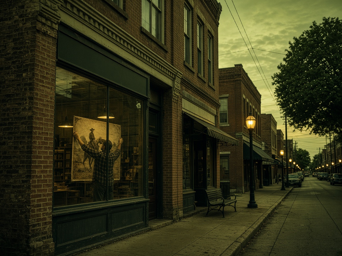 Main Street storefront at dusk